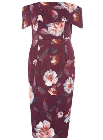 Dorothy Perkins Wine Red Premium Floral Print Pencil Dress