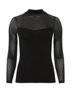 Dorothy Perkins Petite Black Long Sleeve Mesh Top