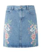 Dorothy Perkins Blue Denim Embroidered Skirt
