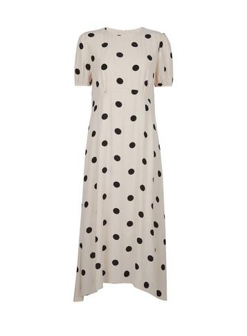 Dorothy Perkins White Spot Print Puff Sleeve Tea Midi Dress