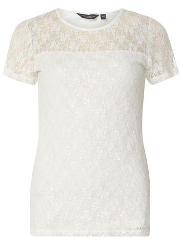 Dorothy Perkins *tall White Sequin Lace T-shirt