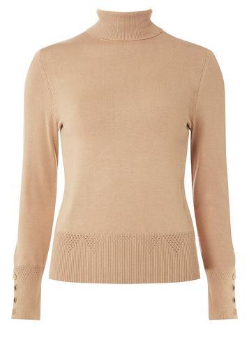 Dorothy Perkins Petite Camel Roll Neck Jumper