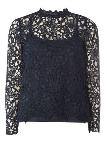 Dorothy Perkins *vila Navy Crochet Long Sleeve Top