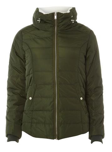 Dorothy Perkins Petite Forest Faux Fur Collar Puffer Jacket