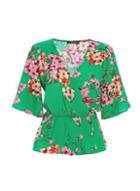 Dorothy Perkins *quiz Green And Pink Crepe Floral Print Top