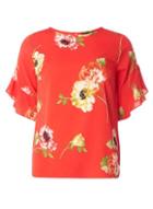 Dorothy Perkins Coral Floral Ruffle Sleeve Top