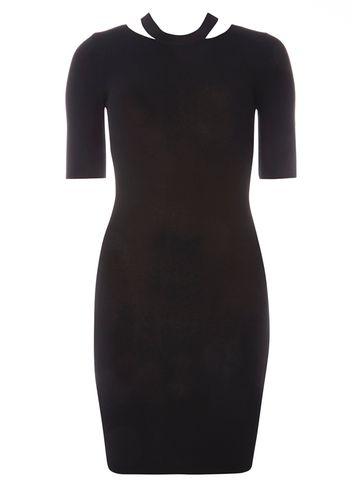Dorothy Perkins Petite Black Split Neck Knitted Dress