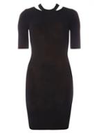 Dorothy Perkins Petite Black Split Neck Knitted Dress
