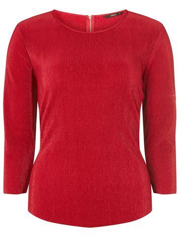 Dorothy Perkins *only Red 3/4 Sleeve Woven Plisse Top