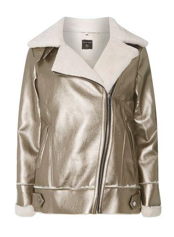 Dorothy Perkins Rose Gold Metallic Faux Shearling Biker Jacket