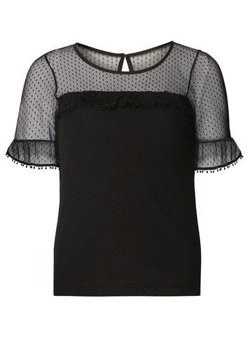 Dorothy Perkins Black Dobby Ruffle Blouse