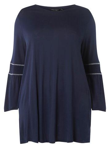Dorothy Perkins Dp Curve Navy Shirred Sleeve Top