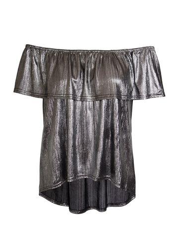 Dorothy Perkins *quiz Silver Foil Bardot Dip Top