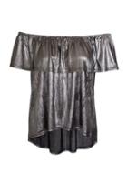 Dorothy Perkins *quiz Silver Foil Bardot Dip Top
