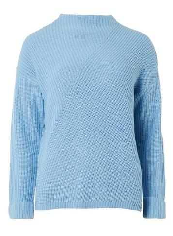 Dorothy Perkins Blue Diagonal Rib High Neck Jumper