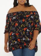 Dorothy Perkins *dp Curve Navy Crinkle Floral Print Gypsy Bardot Top