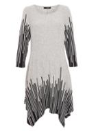 *quiz Light Grey Stripe Print Pattern Knit Hanky Hem Dress