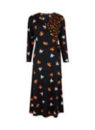 Dorothy Perkins *tall Black Floral Print Midi Fit And Flare Dress