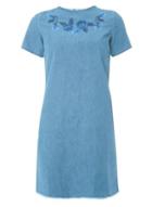 Dorothy Perkins Blue Mid Wash Embroidered Raw Hem Shift Dress