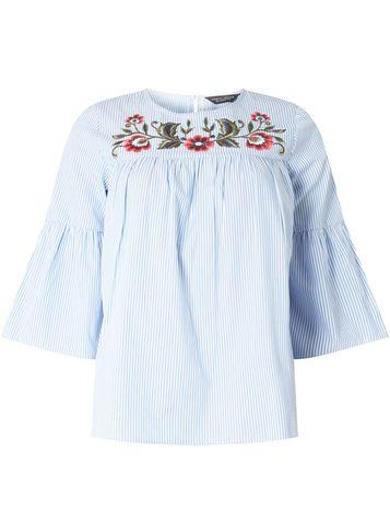 Dorothy Perkins Blue Striped Embroidered Yoke Top