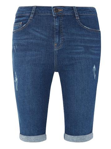 Dorothy Perkins Mid Wash Blue Shaping Knee Shorts
