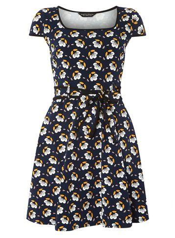 Dorothy Perkins Navy Retro Floral Print Dress