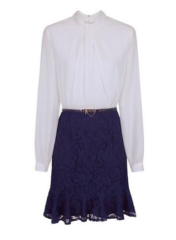 Dorothy Perkins *paper Dolls Navy Lace Belted Dress