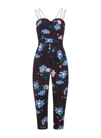 Dorothy Perkins *girls On Film Black Floral And Spot Print Jumpsuit