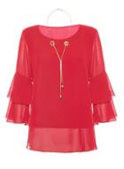 Dorothy Perkins *quiz Red Chiffon Frill Top With Necklace