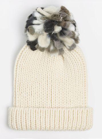Dorothy Perkins Beige Slub Pom Beanie Hat