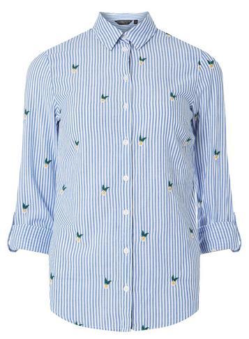 Dorothy Perkins Blue Floral Embroidered And Striped Shirt