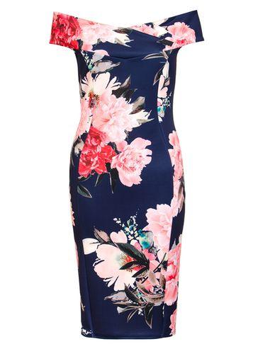 Dorothy Perkins *quiz Navy Floral Bardot Midi Dress