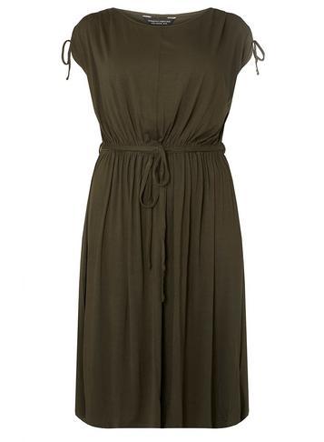 Dorothy Perkins Dp Curve Khaki Jersey Midi Skater Dress