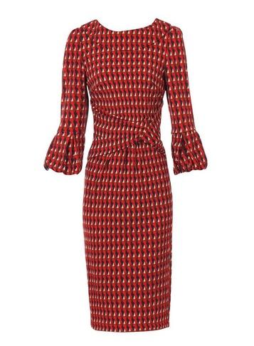 *jolie Moi Red Geometric Print Puff Sleeve Dress