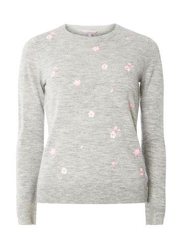 Dorothy Perkins Petite Grey Floral Embroidered Jumper