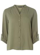 Dorothy Perkins Khaki Collarless Roll Sleeve Shirt