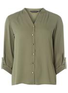 Dorothy Perkins Khaki Collarless Roll Sleeve Shirt