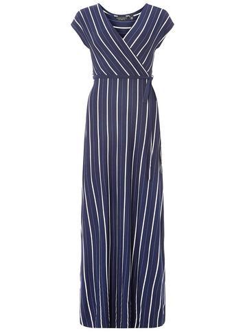 Dorothy Perkins Navy And Ivory Striped Jersey Wrap Maxi Dress
