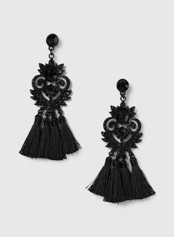 Dorothy Perkins Black Filigree Tassel Earrings