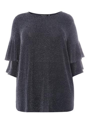 Dorothy Perkins *dp Curve Navy Double Layer Sleeve Shimmer Top