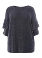 Dorothy Perkins *dp Curve Navy Double Layer Sleeve Shimmer Top