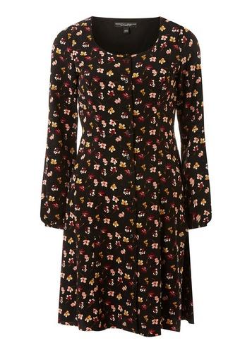 Dorothy Perkins Black Floral Button Tea Dress