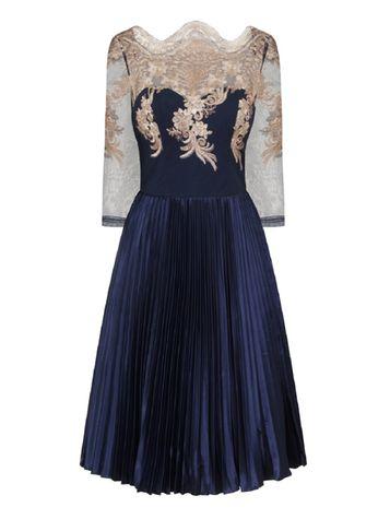 Dorothy Perkins *chi Chi London Petite Blue Pleated Skirt Midi Dress