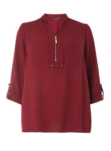 Dorothy Perkins Dp Curve Berry Notch Neck Zip Shirt