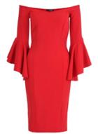 Dorothy Perkins *quiz Red Frill Sleeve Bardot Dress
