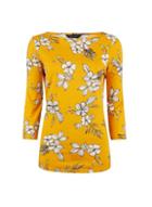 Dorothy Perkins Yellow Floral Print 3/4 Sleeve Cotton T-shirt
