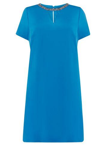 Dorothy Perkins Dp Curve Blue Embellished Neckline Shift Dress