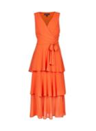 Dorothy Perkins Coral Tiered Tie Waist Midi Skater Dress
