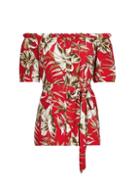 Dorothy Perkins Petite Red Tropical Print Longline Bardot Top
