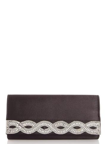 *quiz Black Satin Diamante Clutch Bag